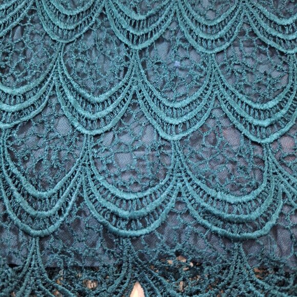 vintage 80s shoulder pad green lace blouse formal party - Picture 3 of 3